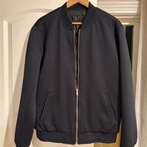 Men Zara Quilted Navy Bomber Jacket
